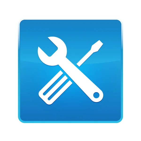 Eszközök ikonra fényes kék négyzet gomb — Stock Fotó