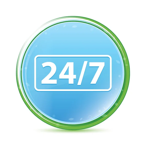 24/7 icon natural aqua cyan blue round button — Stock Photo, Image