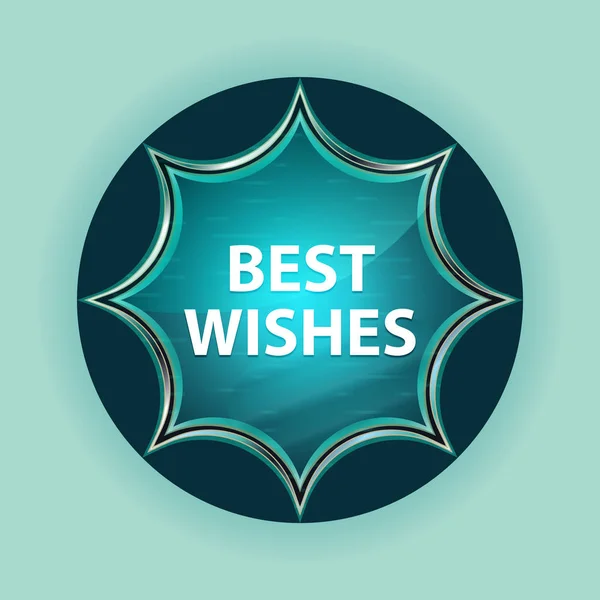 Best Wishes magical glassy sunburst blue button sky blue backgro
