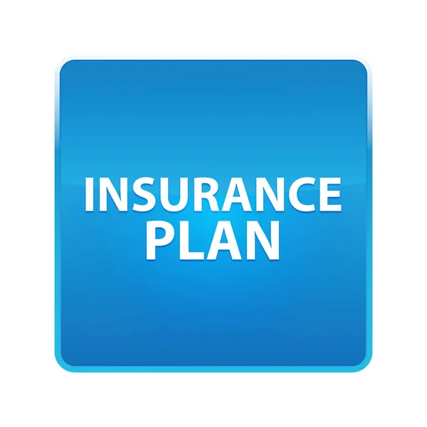 保険プラン光沢のある青い正方形のボタン — ストック写真