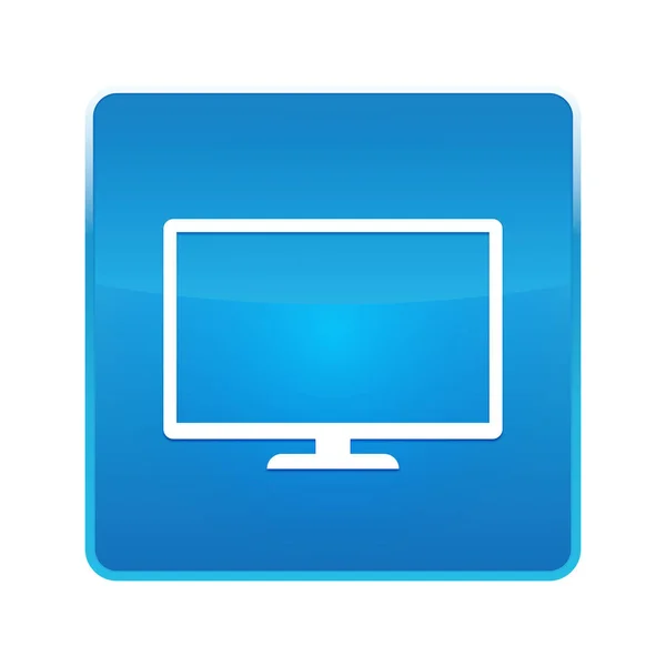 Ikona monitora błyszczący niebieski kwadrat przycisk — Zdjęcie stockowe