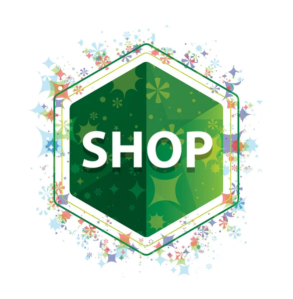 Магазин цветочные растения рисунок зеленый шестиугольник кнопки — стоковое фото