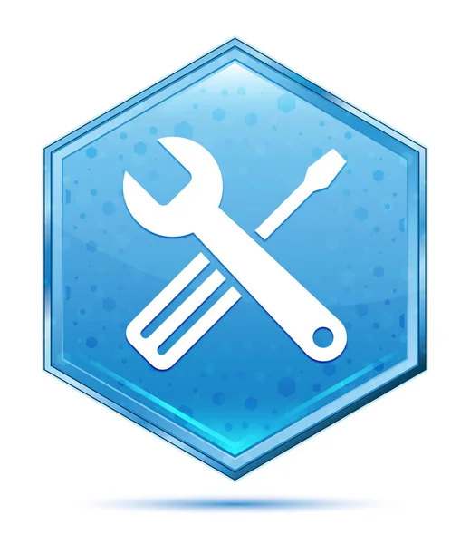 Tools icon crystal blue hexagon button — Stock Photo, Image
