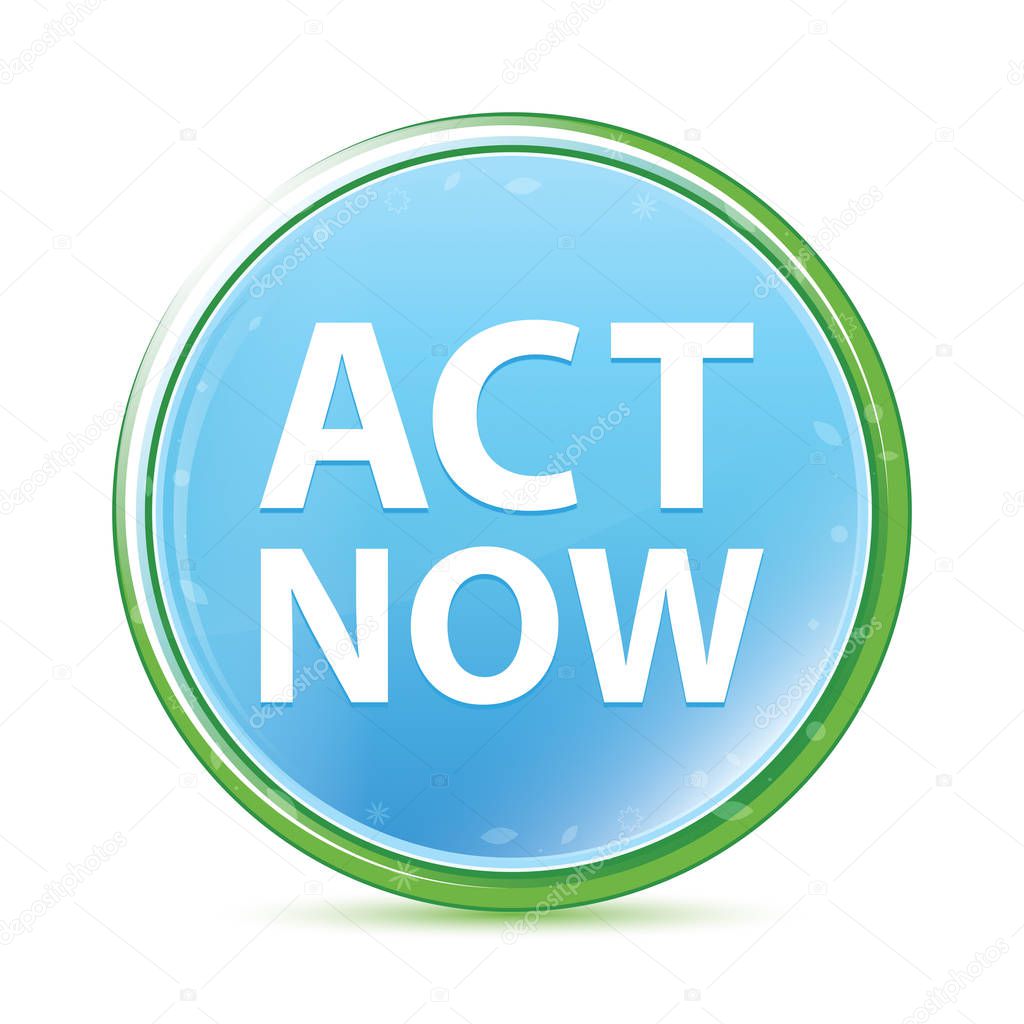 Act Now natural aqua cyan blue round button