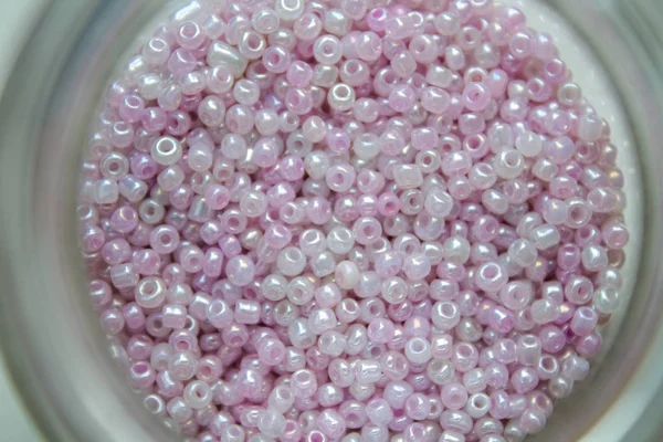 Pink Beads Jar Beads Needlework Beaded Background — Stock Photo, Image