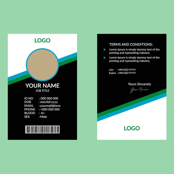 Πράσινο Όμορφο Πρότυπο Κάρτας Ταυτότητας — Διανυσματικό Αρχείο