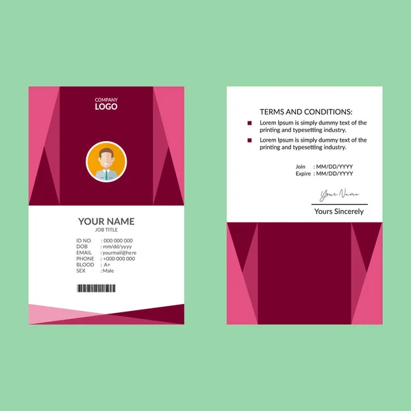 粉红身份证设计模版 — 图库矢量图片