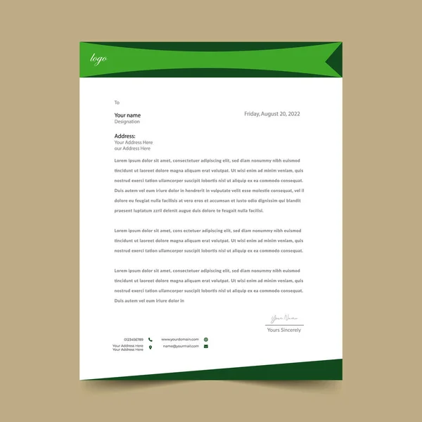 Green Letterhead Pad Template Design — Stock Vector