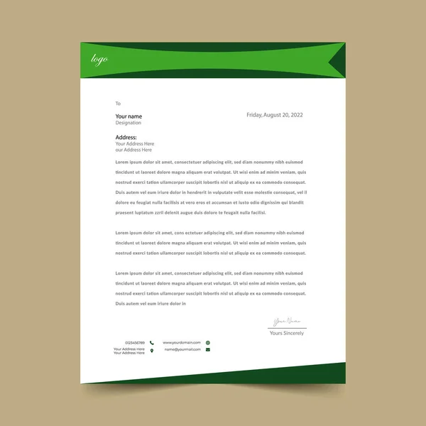 Groene Briefhoofd Pad Template Ontwerp — Stockvector