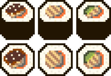 piksel sanat Japon yemekleri unagi yılan balığı suşi maki rulo