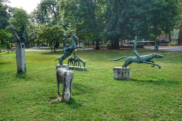 Posągi Jednym Parków Mediolanie Giardini Pubblici Indro Montanelli — Zdjęcie stockowe