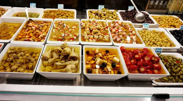 Vente Fruits Autres Aliments Sur Marché Boqueria Barcelone — Photo