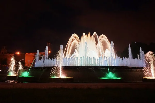 Singing fountains with a beautiful light show on the Montjuc mountain in Barcelona.