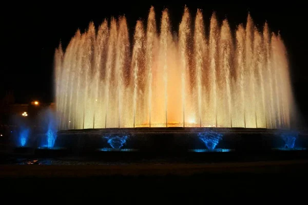 Singing fountains with a beautiful light show on the Montjuc mountain in Barcelona.