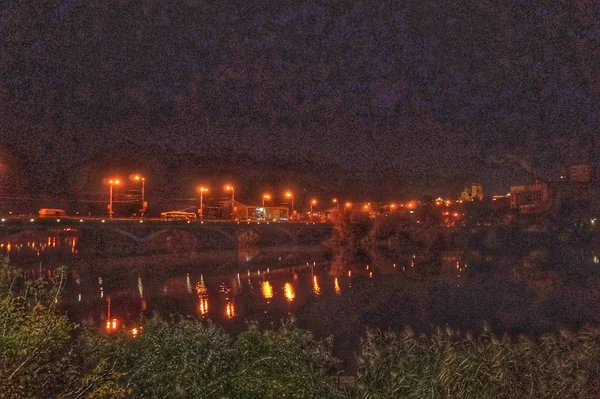 Glowing Bridge Night Southern Bug River Vinnitsa — Stock Photo, Image