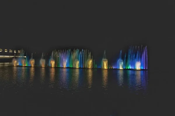 Ein Schauspiel Singender Springbrunnen Auf Dem Südlichen Bug Fluss Winniza — Stockfoto