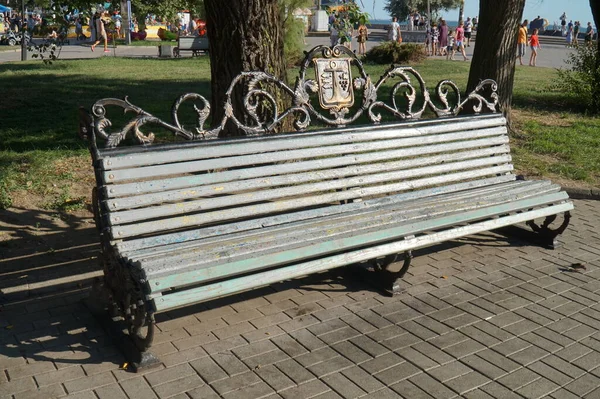 Empty Bench Embankment Berdyansk — Stock Photo, Image