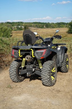  A quad bike parked in the steppes of Ukraine.