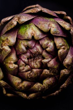 siyah arka plan üzerine taze mor enginar