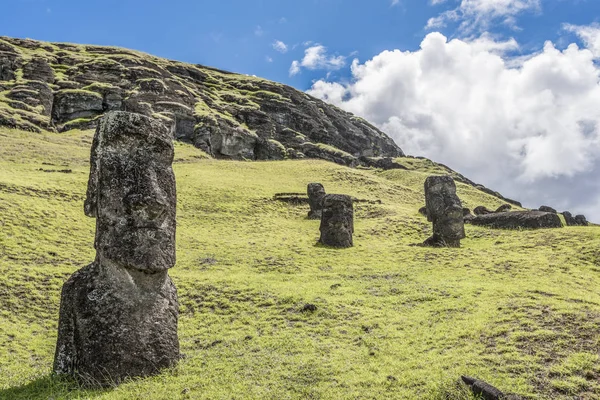 Gros Plan Moai Enterré Sur Colline Rano Raraku — Photo