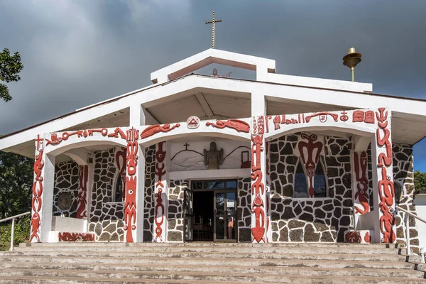 Simboli Rapa Nui Sulle Pareti Della Chiesa Hanga Roa — Foto Stock