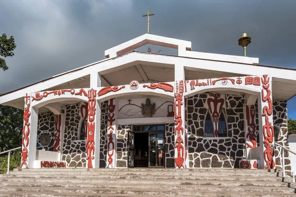 Rapa Nui Symboler Väggarna Kyrkan Hanga Roa — Stockfoto