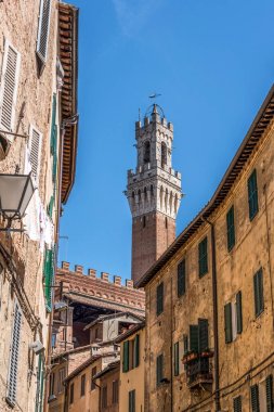Siena 'daki Piazza del Campo' nun arkasındaki Torre del Mangia tepesine bir göz atalım.