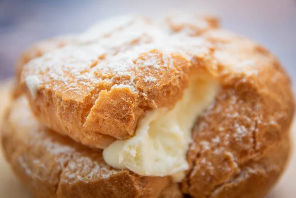 Choux krem, yakın çekim fotoğrafları, makro görüntüleri.