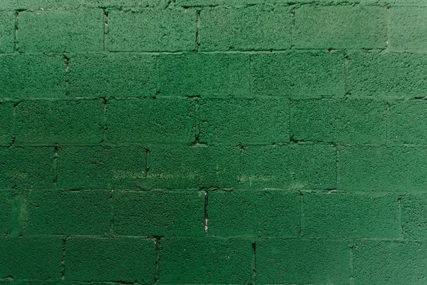 Tekstura Ceglanego Muru Wielu Rzędów Cegieł Pomalowana Kolorze Zielonym Patricks — Zdjęcie stockowe