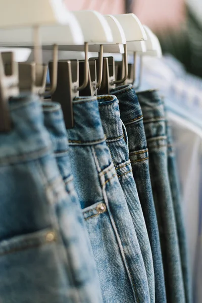 Jeans Hang Hangers Store Vertical Photo — Stock Photo, Image
