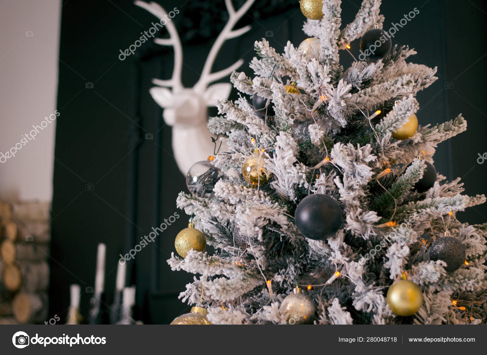 Dark Green Christmas Tree With White Artificial Snow On It