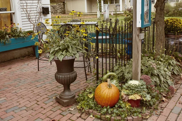 Woodstock Vermont Septembre 2019 Petits Magasins Restaurants Décorés Citrouilles Automne — Photo