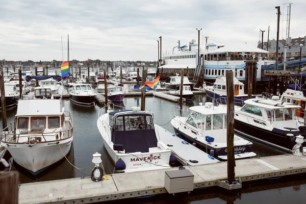 Portland Maine Septiembre 2019 Barcos Atracados Puerto Distrito Old Port — Foto de Stock