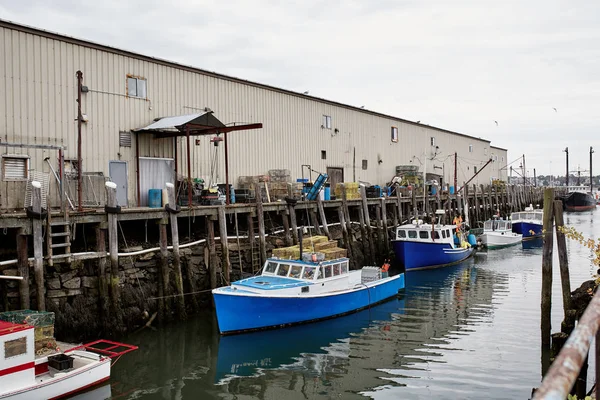 Quai Pêche Commerciale Avec Des Piles Casiers Homards Dans Vieux — Photo