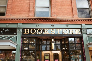 Boulder, Colorado - May 27th, 2020:  Entrance to Boulder Bookstore on Pearl Street Mall in Boulder County clipart