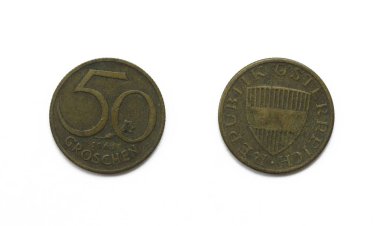 Vintage Avusturya 50 Groschen alüminyum bronz sikke 1961 yıl, Avusturya.