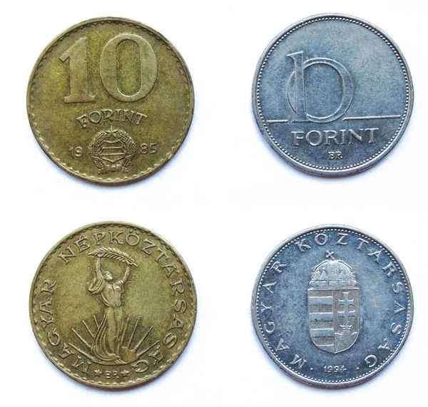 2 개 (2) 다른 년 헝가리 10 Forint 1985, 1994 년 동전 로트, 헝가리 의 집합. — 스톡 사진
