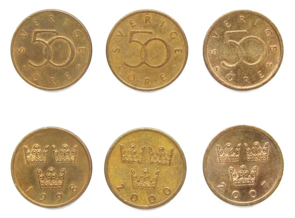 Set da 3 (tre) anni diversi Svedese 50 Ore 1998, 2000, 2007 anni lotto di monete in bronzo, Svezia . — Foto Stock