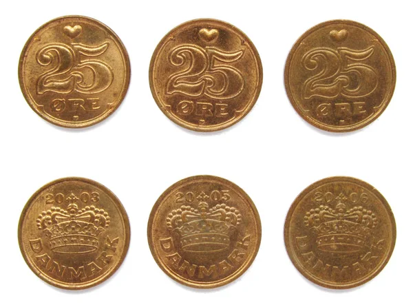 Набор из 3 (трех) разных лет Датская 25 Руда 2003, 2005, 2006 лет бронзовые монеты лот, Дания . — стоковое фото