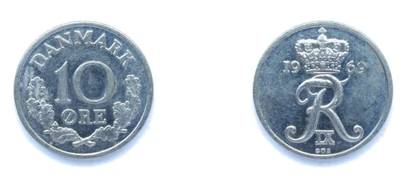 Moneta danese da 10 Ore 1969 anno rame-nichel, Danimarca. Moneta mostra un monogramma del re danese Federico IX di Danimarca . — Foto Stock