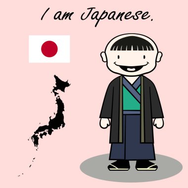 Vektör Japanse çocuğun geleneksel saç stili, harita ve bayrak