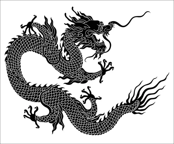Китайский Вектор Силуэта Дракона — стоковый вектор