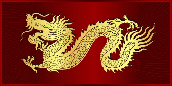 Gold Vector Chinese Dragon Crawling Frame — Stock Vector