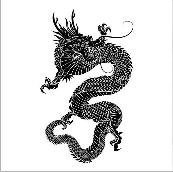 Silhouet Van Chinese Draak Kruipende Vector — Stockvector