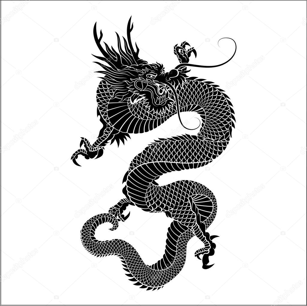 Silhouette of Chinese dragon crawling vector