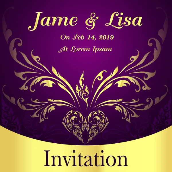 Elegant wedding invitation with golden ornaments Stock Illustration