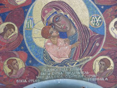 Anne Tanrılar casuslar üzerinde Pochaev Lavra Trinity Katedrali alınlığın mozaiği