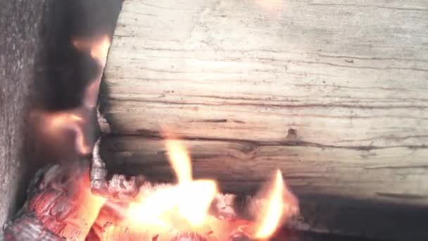 Vaření, orientální kuchyně, lesní požáry, žhářská koncepce - zapalování ohně a uhlí v černém kovovém grilu pro uzení a smažení masa a zeleniny v teple venkovní přírody s kouřem. — Stock video