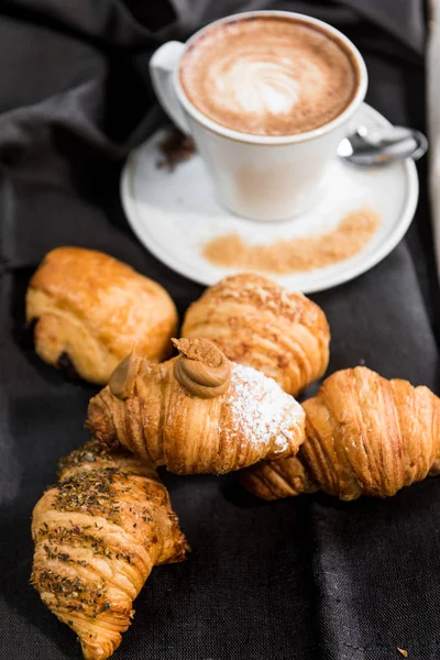 Breakfast Fresh Several Croissants Cup Cofe — Stock Photo, Image