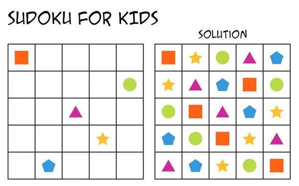 数独为孩子的解决方案 以完成每一行或每列仅有一个形状 精神任务 逻辑但容易的挑战 版本2 — 图库矢量图片#